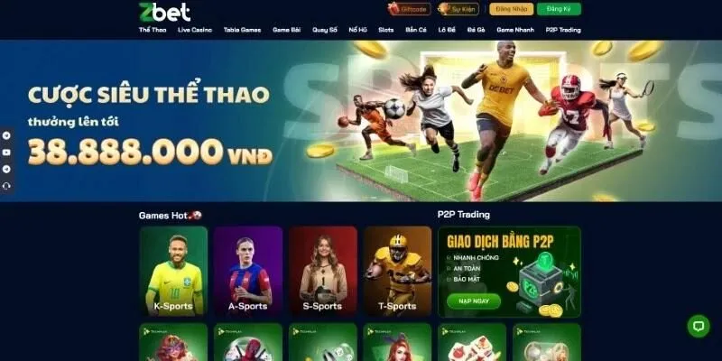 Giao diện trang chủ thân thiện với người dùng của Zbet